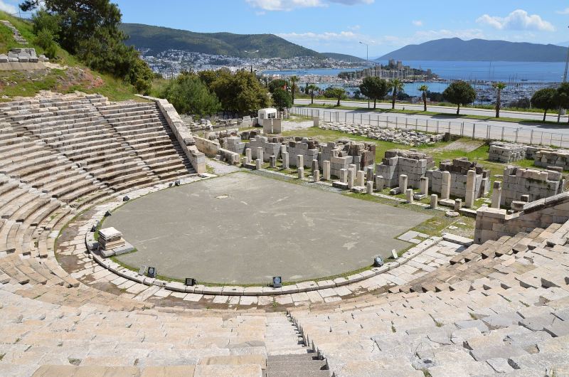 The ancient theatre of Halicarnassus, with Bodrum and its bay below