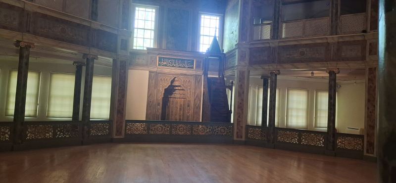 The octagonal wooden hall (semahane) of the Galata Mevlevi Lodge with its upper galleries