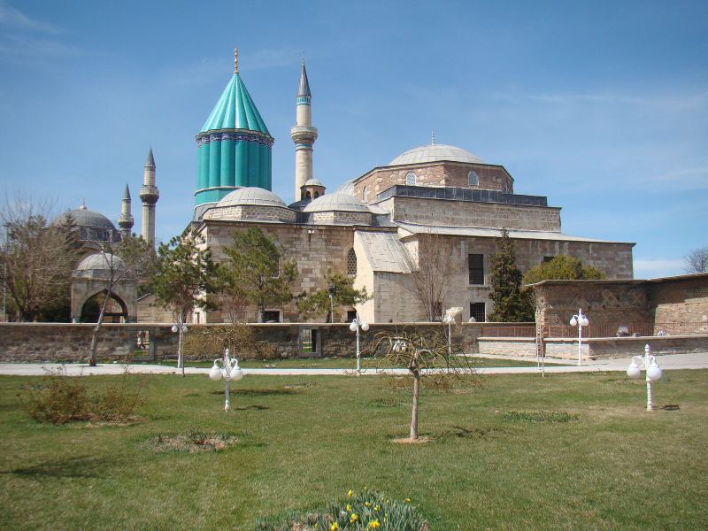 The turquoise-tiled dome of the Mevlana Museum in Konya