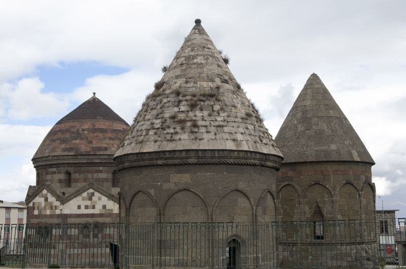 The three stone tombs of Erzurum with their conical and domed roofs